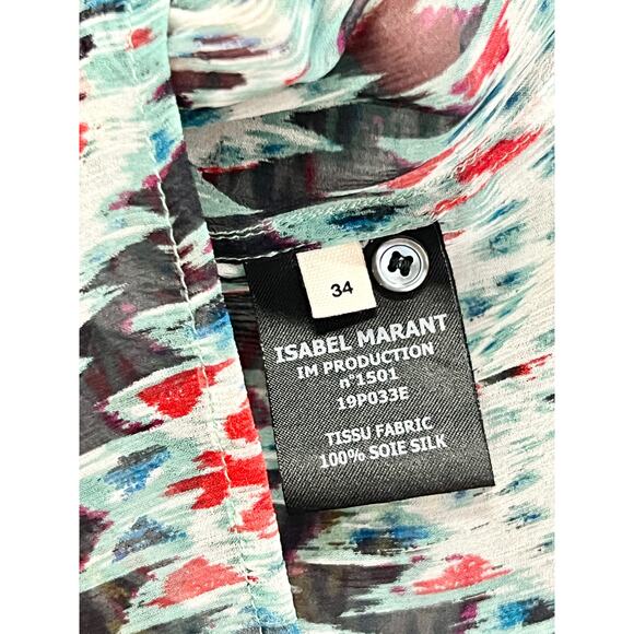 Étoile Isabel Marant Silk Printed Long Sleeve Blouse Multi Women's FR 34 / US 2 - Picture 4 of 4